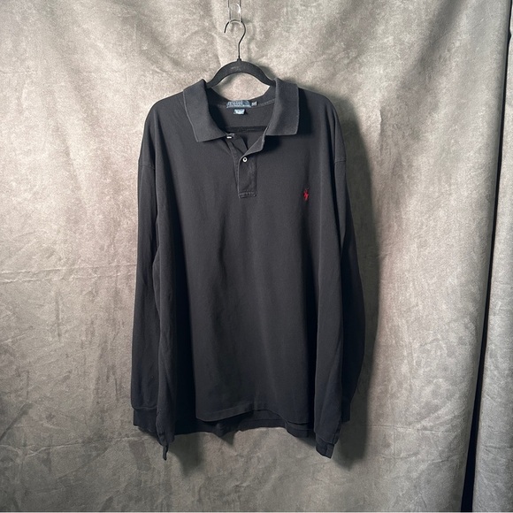 Polo by Ralph Lauren Men's Black Polo with Red Logo - long sleeve- 4XB - Picture 4 of 8